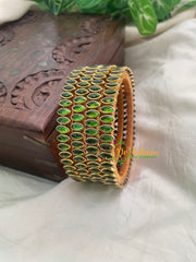 Green Glossy Thin Silk Thread Kundan Bangle -Petals-G8577