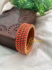 Orangish Red Matt Thin Silk Thread Kundan Bangle -Tilak -G8573