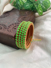 Light Green Matt Thin Silk Thread Kundan Bangle -Tilak -G8567