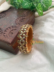 Pearly White and Maroon Matt Silk Thread Kundan Kada Bangle -G8616