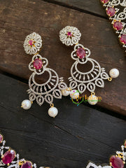 Gold American Diamond Bridal Neckpiece-Red-G4379