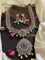 Gold American Diamond Bridal Neckpiece-Red-G4379