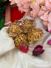 Traditional Peacock Jhumkas with Maatil-Red Green-G3140