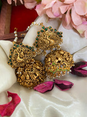 Traditional Peacock Jhumkas with Maatil-Green-G3138