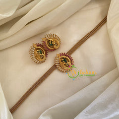 Traditional Addigai Choker Neckpiece-Peacock-Red green-G7328