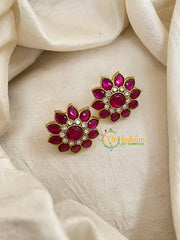 Precious Jadau Kundan Studs -Pink Flower-J1474