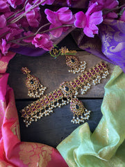 Premium High Neck Choker - Ruby and green stone -G131