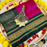 Hot Pink with Dark Green Silk Cotton Saree -Handloom -VS3202