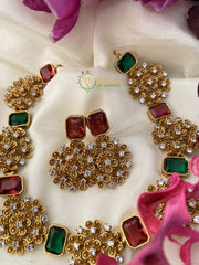 Simple AD Stone Choker -Red and Green-G2348