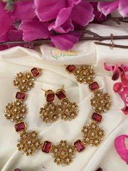 Simple AD Stone Choker -Red and white -G2347