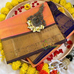 Light Peach Mayil Kattam Silk Cotton Saree - Kattam and Checks Handloom -VS3188