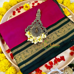 Hot Pink with Dark Green Silk Cotton Saree -Handloom -VS3202