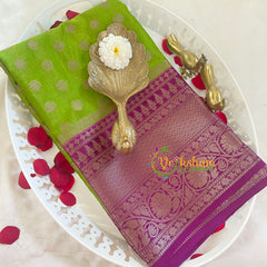 Light Green with Purple Kora Organza Soft Silk Saree-VS2259
