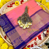 Peach Pink Mayil Kattam Silk Cotton Saree - Kattam and Checks Handloom -VS3186