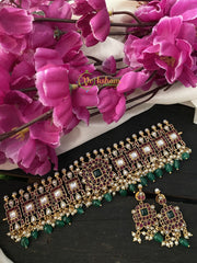 Premium Kemp and AD Stone High Neck Choker -Green Bead -G2351