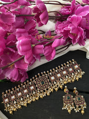 Premium Kemp and AD Stone High Neck Choker -Red Green-Pearl-G2350