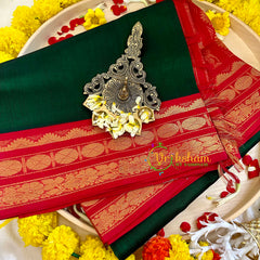 Dark Green with Red Silk Cotton Saree -Handloom -VS3204