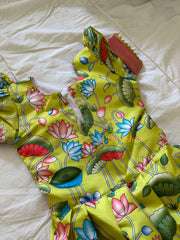 Pichwai Indian Traditional Dress for Girls-Lime Yellow with Pink Red -VS905