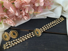 Ad Stone Layer Pearl High Neck Choker -Green -G2453