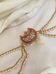 Red White AD Stone Chandh Jada Bun Billai with Maatil -Bridal Jada Billai -Pearl Maatil -G0125
