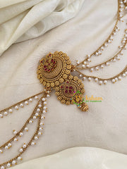 Red Floral Jada Bun Billai with Maatil -Bridal Jada Billai -Pearl Maatil -G0116