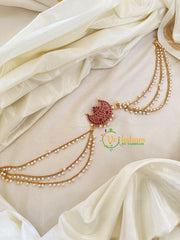 Red AD Stone Chandh Jada Bun Billai with Maatil -Bridal Jada Billai -Pearl Maatil -G0122