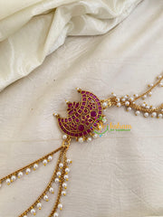 Red AD Stone Chandh Jada Bun Billai with Maatil -Bridal Jada Billai -Pearl Maatil -G0122