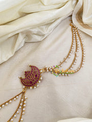 Red AD Stone Chandh Jada Bun Billai with Maatil -Bridal Jada Billai -Pearl Maatil -G0122