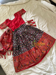 Red Black Kalamkari Lehenga Set for Girls -VS915