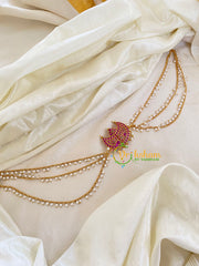 Red Green AD Stone Jada Bun Billai with Maatil -Bridal Jada Billai -Pearl Maatil -G0121