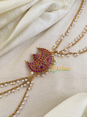 Red Green AD Stone Jada Bun Billai with Maatil -Bridal Jada Billai -Pearl Maatil -G0121