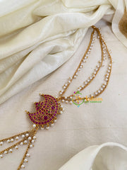 Red Green AD Stone Jada Bun Billai with Maatil -Bridal Jada Billai -Pearl Maatil -G0121