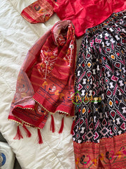 Red Black Kalamkari Lehenga Set for Girls -VS915