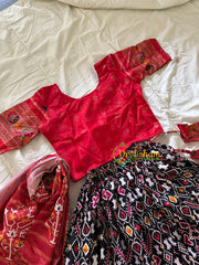 Red Black Kalamkari Lehenga Set for Girls -VS915