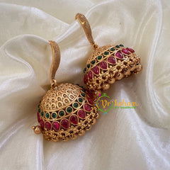 Premium AD Stone Hook Type Jhumkas -Red Green- G10410