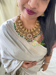 Premium Lakshmi Temple Short Neckpiece-Green Bead-G5930