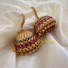 Premium AD Stone Hook Type Jhumkas -Red Green- G10410