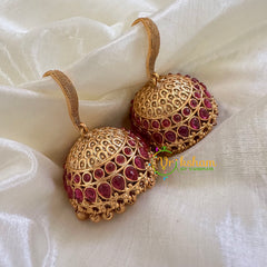 Premium AD Stone Hook Type Jhumkas -Red - G10411