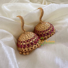 Premium AD Stone Hook Type Jhumkas -Red - G10411