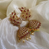 Premium Peaock AD Stone Jhumkas -Red White- G10433