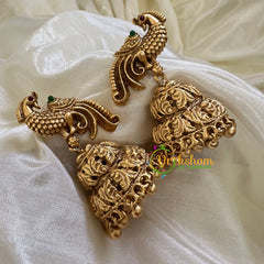 Gold Look Alike Antique Peacock AD Stone Jhumkas -G10424