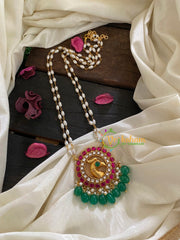 Precious Kundan Jadau Pendant Pearl Mala-Peacock-J227