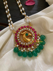 Precious Kundan Jadau Pendant Pearl Mala-Peacock-J227