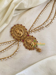 Red Stone Ganesh Jada Bun Billai with Maatil -Bridal Jada Billai -Pearl Maatil -G0104