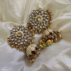 Premium Kundan Stone Meenakari Jhumkas - G10418
