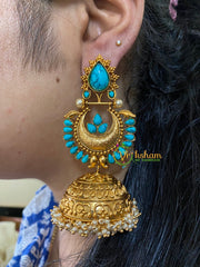 Premium Stone Traditional Jumbo Jhumkas-Turquoise-G3124