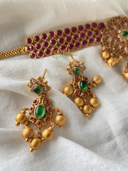 Premium High Neck Choker - Ruby & Green -G129