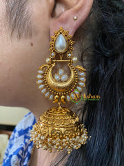 Premium Stone Traditional Jumbo Jhumkas-White-G3126
