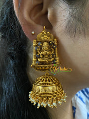 Beaded Traditional Lakshmi Temple Jhumkas-Dark Grey-G3128