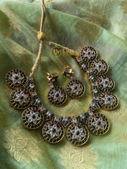 Coin Style Short Neckpiece American Diamond –Green and White -G864